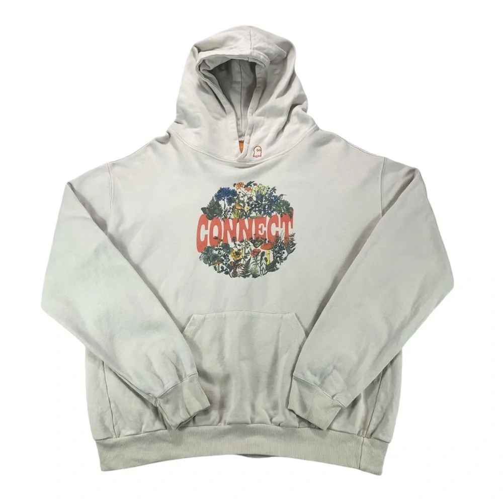 Lonely Ghost Size Small Connect Graphic Hoodie Oversized Beige Butterfly